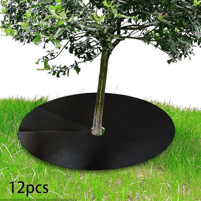 12 Pieces Tree Mulch Ring Protector Mat Non Woven Plant Disc Cover Weed Barrier Cloth Reusable Sturdy Structure Suitable for Fruit Trees Gardens Lawns Diameter 62 cm