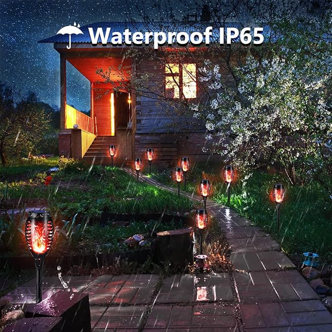 Solar Flashlight Light with Flickering Flame Multi-Piece Outdoor Solar Lights Outdoor Waterproof Solar Garden Lights for Decorative Paths Patio and Deck Outdoor Lighting（Red (6)