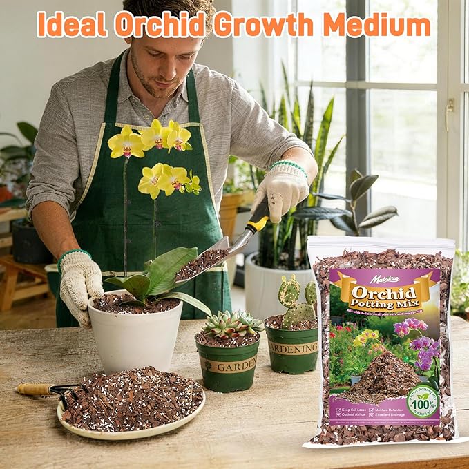 Orchid Bark Potting Mix - 18QT Natural Orchid Potting Mix for Repotting Blended with Small Pine Bark and Perlite to Provide Ideal Ventilation and Good Drainage for Orchids and Other Potted Plants