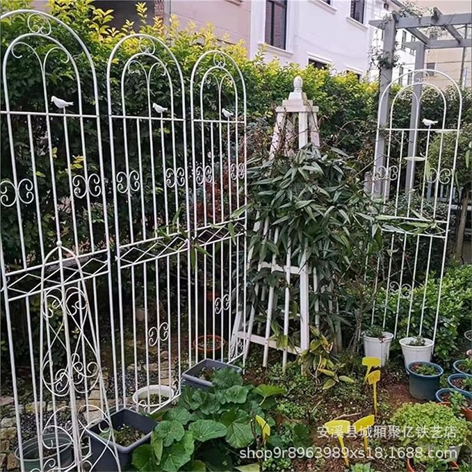 Garden Iron Rose Fence Gardening Post Rose Vine Ivy Clematis Gardening Post Easy to Assemble Height Adjustable Climbing Plant Garden Trellis 220cm*50cm White