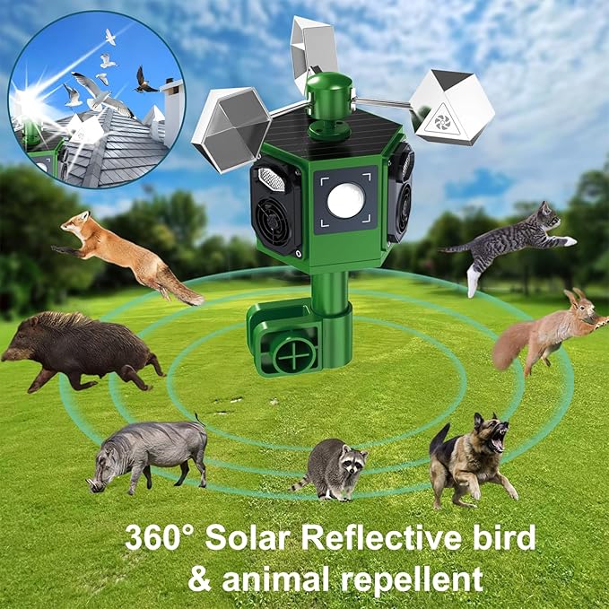 2026 New Solar Ultrasonic Bird Repeller OutdoorWoodpecker Deterrent for HouseReflective Pigeon Bird Deterrents for OutsideBirds Scare Devices Garden Animal Repellent Outdoor with Flashing Lights