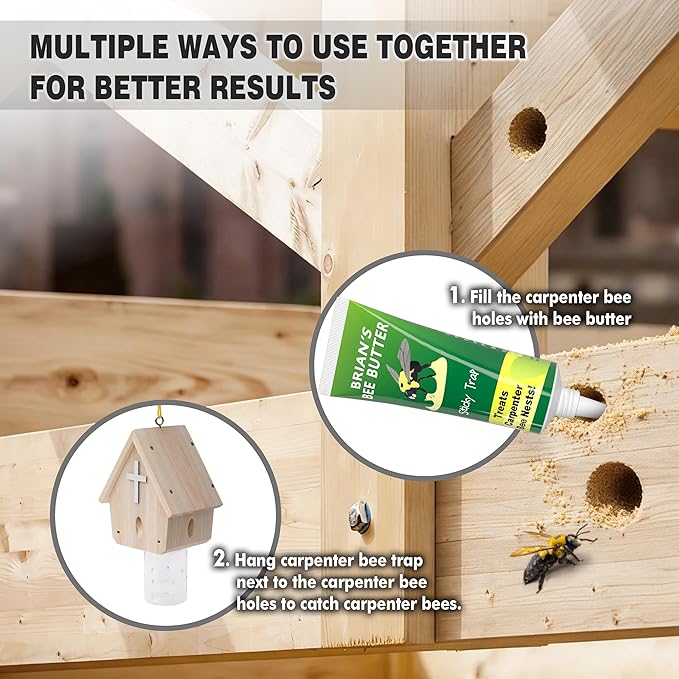 Carpenter Bee Trap for Outside - Church Style Nature Hanging Wood Carpenter Bee Traps Outdoor - Insect Traps with Removable Vault(2 Pack)