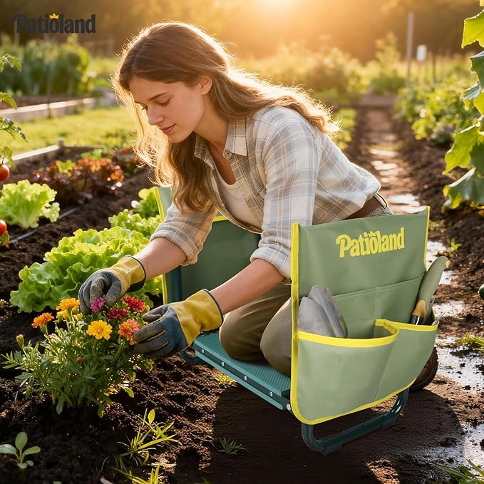 Garden Kneeler and Seat with 1 Gardening Tool Pouch and 1 Tool Bag 10.2 Widen Heavy Duty Thicken Soft Kneeling Pad Folding Garden Stool Outdoor Yard Work Seat Ideal Gardening Gifts for Mom Women