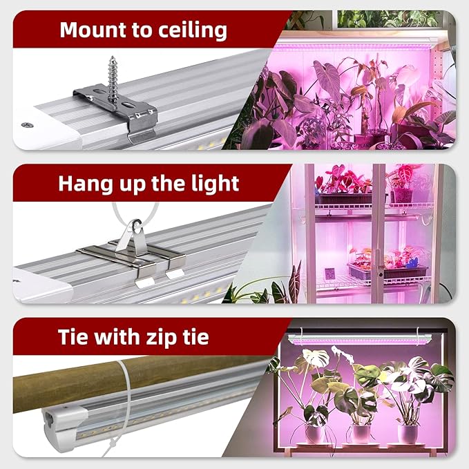 8 Pack LED Grow Light 2FT Upgrade 192W(8×24W) High Intensity Full Spectrum Indoor Grow Lights with High PPFD Value T8 Grow Lights for Indoor Plants Seed Starting Succulent Vegetables