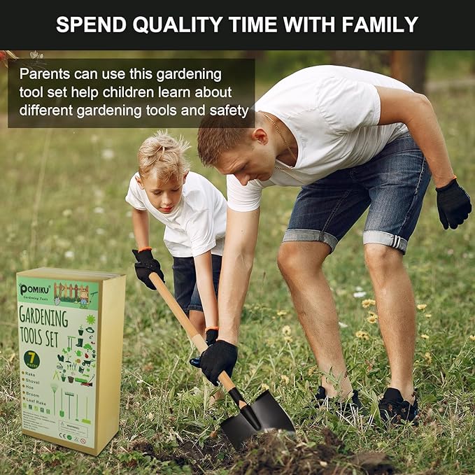 Kids Rake and Shovel Sets 7PCS Child Metal Gardening Tools for Real Digging-Great for Garden Yard Sandbox Lawn Camping Play Outdoor Toys for Ages 2-4 5-7 Years Old