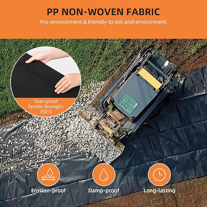 Geotextile Landscape 8oz 3ft x 100ft Geotextile Fabric PP Drainage 350N Tensile Strength &amp 440N Load Capacity for Driveway &amp Road Stabilizationr Erosion Control French Drains