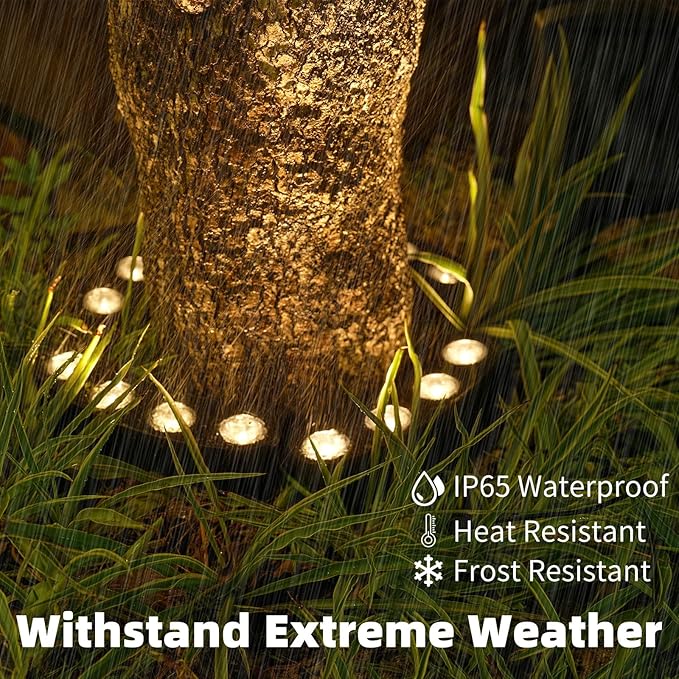 Solar Palm Tree Lights Outdoor 2000MAH Ring LED Landscape Uplights for Tree IP65 Waterproof 2-In-1 (Sticked&ampTied) Upgraded COB Flood Spotlights for Pathway Garden Yard Decor（Warm-White）