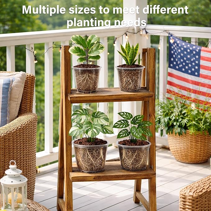 16 Pack 10/8/6/5 Inch Reinforced Large Clear Nursery Pots with Drainage Holes Transparent Variety Pack Plastic Plant Pot for Vegetable Propagation Root Cutting Seed Starting
