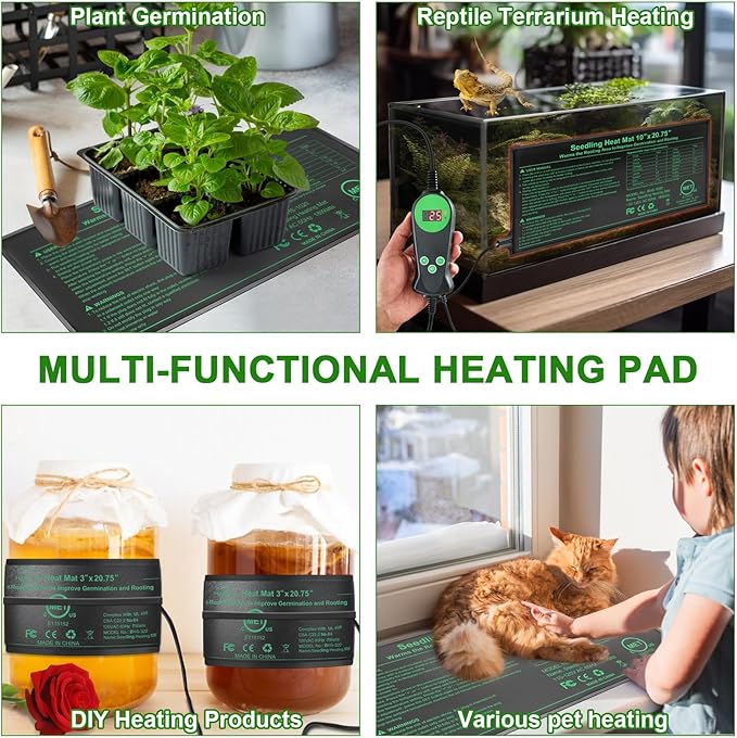 Seedling Heat Mat with Built-in Thermostat 2 Pack 10 x 20.75 Waterproof Plant Heating Pad with Temperature Controller for HydroponicGermination Indoor Gardening Greenhouse MET-Certified