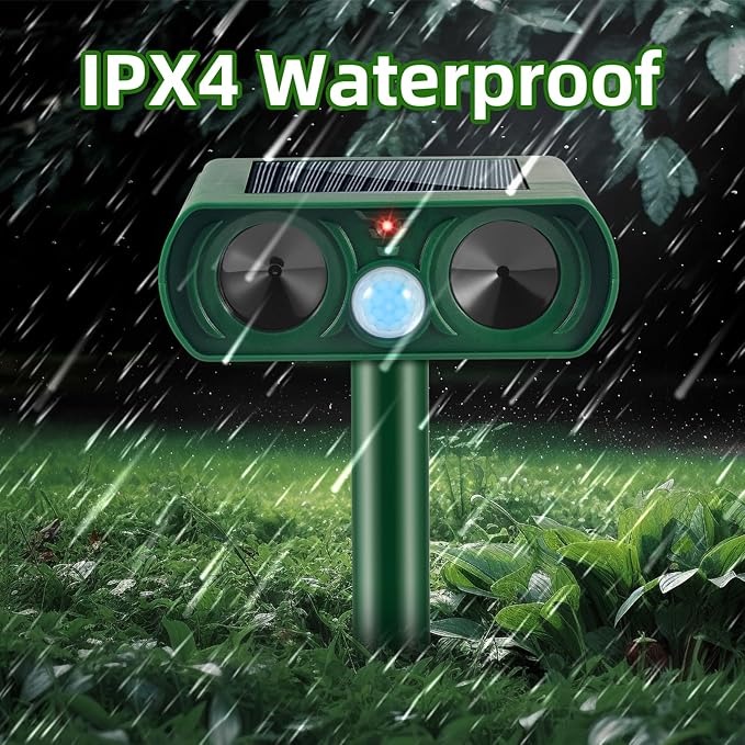 4 Pack 2025 Solar Ultrasonic Repellent Outdoor Cat Deterrent Squirrel Rabbit Deer Repellent Devices Skunk Repellent for Yard Motion Detection Animal Deterrent for Dog Racoon Rodent Mole