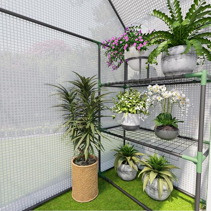 Greenhouse for Outdoors Small Greenhouse Walk-in Greenhouses with 3 Tiers 4 Shelves PE Cover Heavy Duty Plant Greenhouses for Garden and Backyard