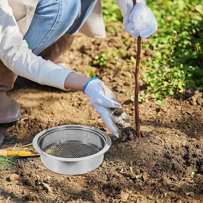 Stainless Steel Garden Soil Sifter Set with 1mm 3mm 6mm Mesh Screens and Plastic Shovel for Compost Sifting and Potting Soil Filtration