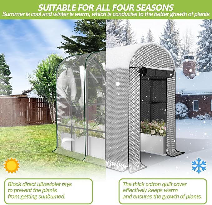 Greenhouses for Outdoors - 90.5'' × 50.8'' × 89.3'' Walk in Plant GreenhousesDouble-Layer Covering - PVC Film and Cotton Film Suitable for All Seasons