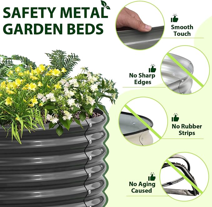 A ANLEOLIFE 2-Pack 4ft x 18” Tall Galvanized Raised Garden Beds Outdoor Round Metal Planter Box for Planting Vegetables Flowers Herb Anti-Rust &amp Easy-Setup Quartz Grey