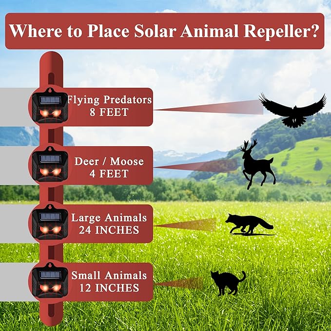 6 Pack Solar Animal Repellent Predator Eyes Animal Deterrent Sentinels with Red LED Blinking Lights Drive Away Raccoon Deer Skunk Cat Coyote from Yard Farm and Chicken Coops
