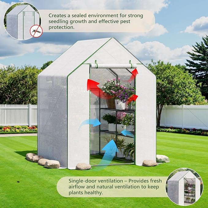 Greenhouse for Outdoors Small Greenhouse Walk-in Greenhouses with 3 Tiers 8 Shelves PE Cover Heavy Duty Plant Greenhouses for Garden and Backyard