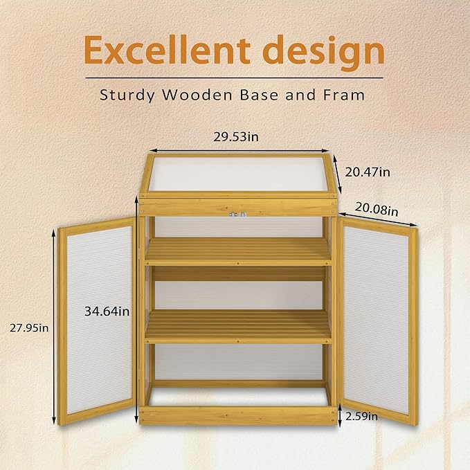 Greenhouse Wooden Cold Frame Greenhouse Garden Portable Mini Greenhouse Cabinet2-Tier Wooden Cold Frame Garden Greenhouse with Transparent Polycarbonate Sheet Keep Plant Warm Enough (Brown)