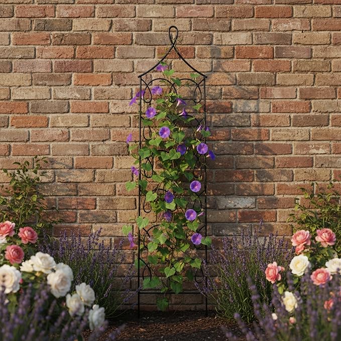 Gingerbread Cottage Wrought Iron Garden Trellis Freestanding Vertical Plant Support Storybook Cottage Style 72 H x 18 W Black Powdercoated