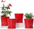 Ton Sin Plant Pots 6 Inch Flower Pots for PlantsCeramic Planter with Drainage HolesIndoor Planter Pots with SaucerOutdoor Garden Pots (Red 4 Pack)