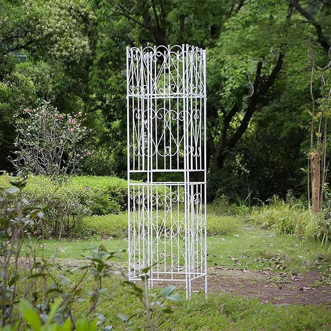 Outdoor Climbing Plant Grille Anti-Rust Iron Bracket Metal Garden Trellis Decorative Privacy Screen Black/White(Color:WhiteSize:180x50cm/71x20in)