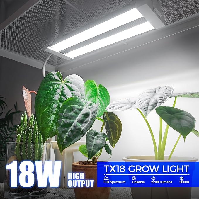 Barrina TX18 1FT LED Grow Light 72W(4 x 18W 360W Equivalent) High PPFD 5000K Full Spectrum Hanging Grow Light from Seed to Flower with On/Off Switch Mechanical Timer Linkable 4 Packs