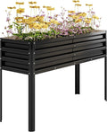 Raised Garden Bed with -Watering Reservoir - Tall Elevated Square Planter Box for Vegetables/Herbs Heavy Duty Steel Panels &amp Drainage (Water Tank Included)Black