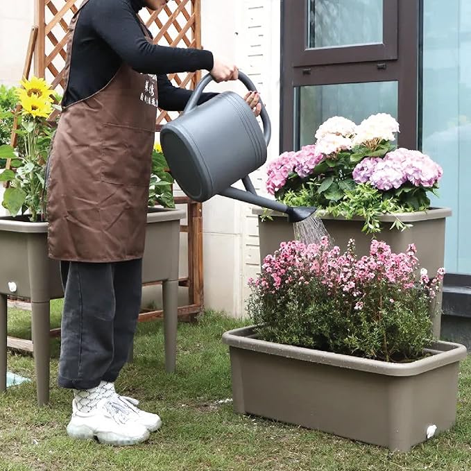 13.2 Gallon Self Watering Raised Garden Bed with or Without Transparent Ventilation Lid Greenhouse Planter Box with Legs for Indoor/Outdoor Use Ideal for Herbs &amp Vegetables (Coffee Without Lid)