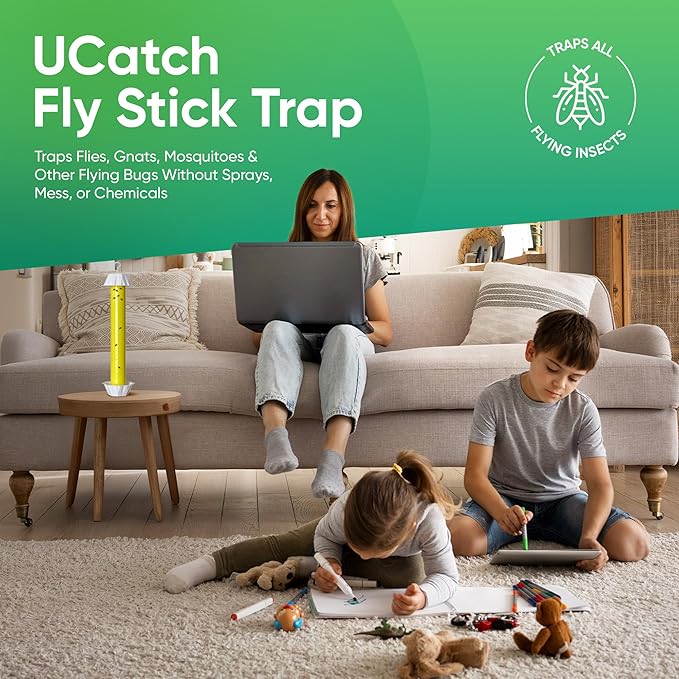 Sticky Fly Trap Indoor &amp Outdoor Pack of 8 | Hanging Fly Stick for Gnats Flies Wasps Mosquitoes &amp Other Flying Bugs | Fly Trap Sticky | Fly Catcher Indoor | Flying Insect Trap Rolls | Ucatc