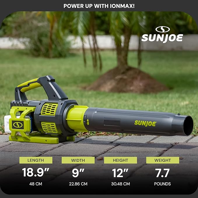 Sun Joe Cordless Brushless Turbine Jet Blower Kit with 2 Batteries &amp Charger 24V 133 MPH - Portable and Lightweight Battery-Powered Electric Equipment for Lawn Garden and Yard Care 24V-X2-JB5