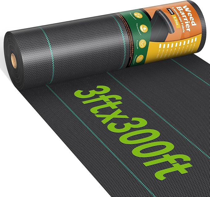 3ftx300ft Weed Barrier Fabric 3.2oz Landscape Fabric Heavy Duty Woven Weed Control Cloth Woven Weed Fabric for Underlayment Gardening Ground Commercial Driveway Weed Block Cover Mat