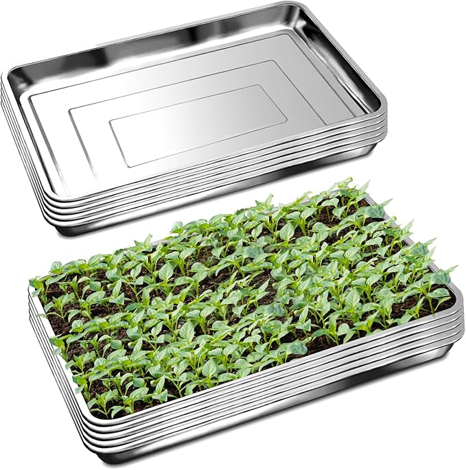 10 Pack Large Stainless Steel Seedling Trays Heavy Duty Metal Water Catch Trays for Nursery Pots Transplant Seed Germination &amp Propagation Flats (17.5 inch×13.56 inch 1.18 Height)