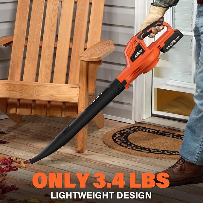SOYUS Leaf Blower 20V Leaf Blower Cordless with 2x2.0Ah Battery and Charger 150 MPH Electric Leaf Blowers with Two-Speed Mode Blowers for Lawn Care Debris Dust Cleaning(Orange)