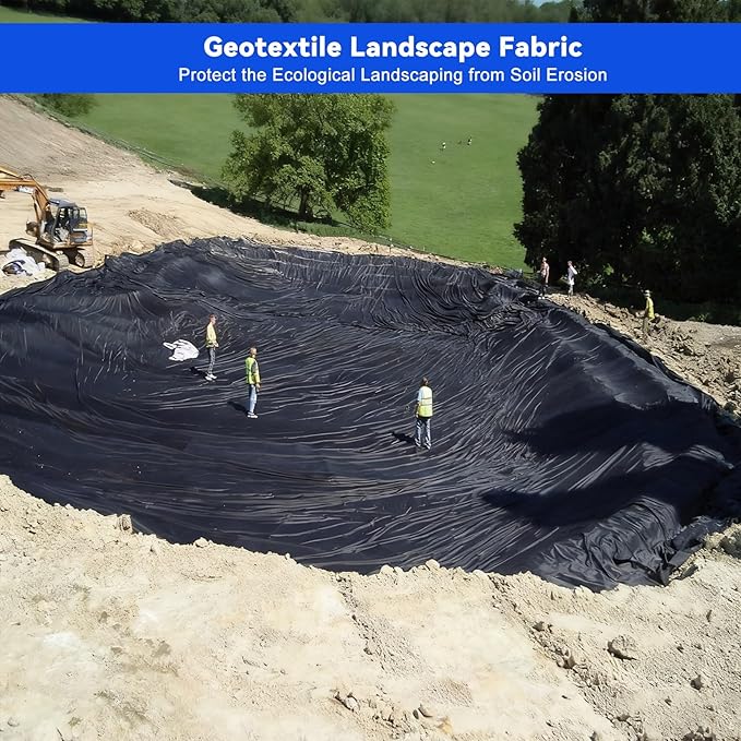 6ft X 300ft 6oz PP Geotextile Landscape Fabric Non-Woven Weed Barrier (350N Tensile/440N Load) for Driveway Stabilization Drains &amp Erosion Control(3x100ft+8oz)