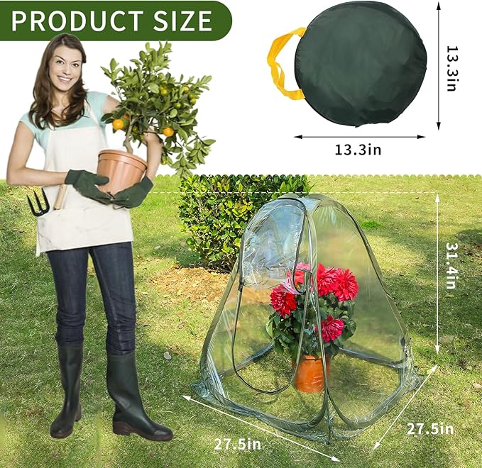 Plant Tent Outdoor Winter Plant Greenhouse with 4 Fixed NailsTransparent Mini Small Grow Plant House Tent Gardening Flowerpot Warm Room Greenhouse Cover for Cold Frost Protector Gardening Plant