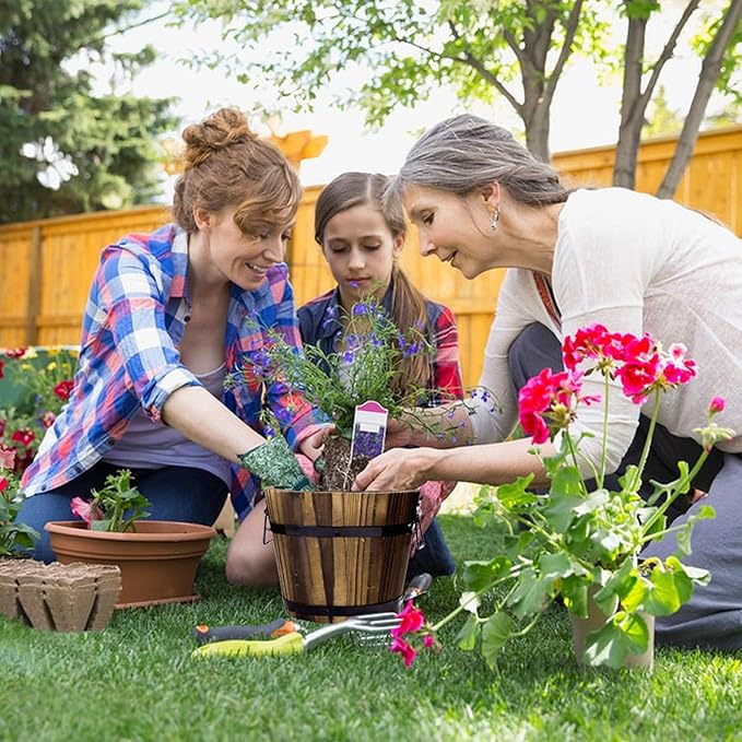 Adnee 4 Pack Wooden Whiskey Barrel Planters - 4 Sizes Wooden Bucket Barrel Garden Planters Set - Rustic Flower Planters Pots Container for Indoor Outdoor Garden Home Plants(4.76.17.19)