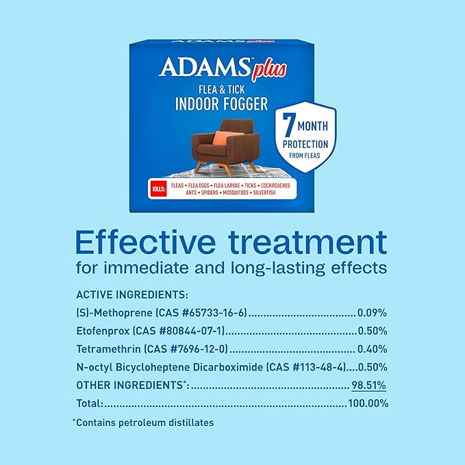ADAMS Plus Flea &amp Tick Indoor Fogger 3 x 3 oz Cans Kills Fleas Flea Eggs Ants House Flies Cockroaches Mosquitoes and Many Other Pests Indoor House Treatment Each Fogger Treats 375 sq ft