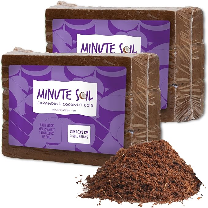 Minute Soil Compressed Coco Coir 6 Pack – Organic Peat-Free Medium Expands to 9 Gal – Indoor Gardening Microgreens Seed Starting Houseplants Herbs Vegetables Planters