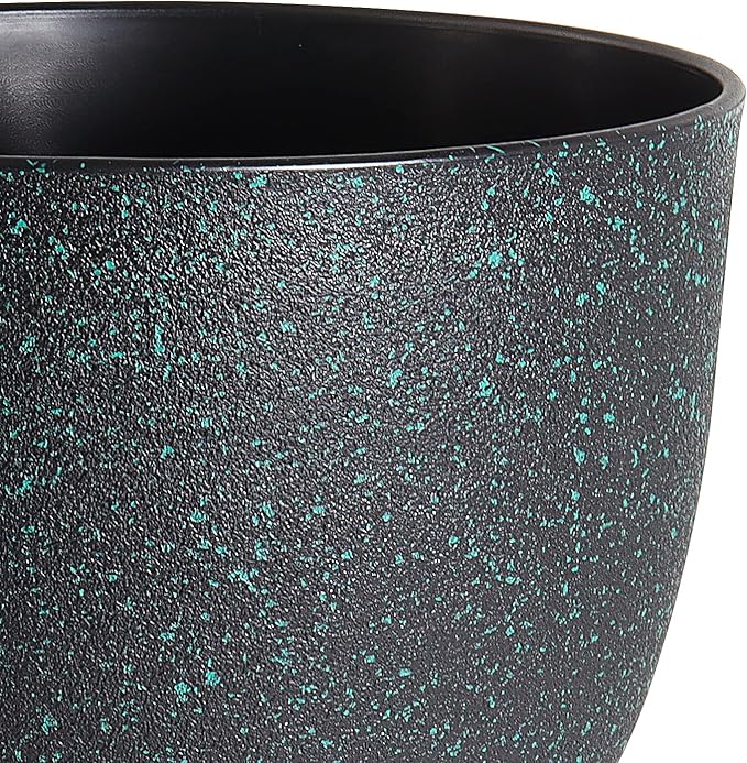 WOUSIWER Plant Pots 10/9/8 inch Set of 3 Modern Decorative Plastic Planters with Drainage Holes and Saucers for House Plants Indoor Flowers Plants Black with Green Speckles