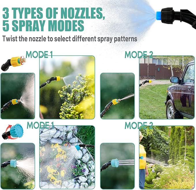 New Upgrade Battery Powered Garden Sprayer with 3 Mist Nozzles 1.35 Gal Lawn Water Sprayer with USB Rechargeable Handle and Telescopic WandPortable Electric Sprayer with Shoulder Strap for Gardening