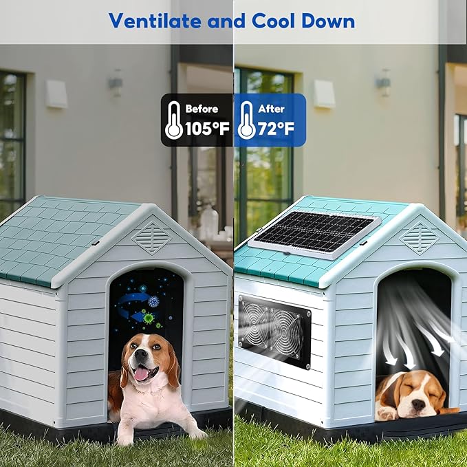 SUNYIMA Solar Powered Fan15W Waterproof Solar Dual Exhaust fan with 9.84Ft On/Off Cable for Small Chicken Coops Sheds Pet Houses Outdoor Greenhouse Air Circulation