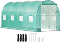 Walk-in Tunnel Greenhouse 14.8 x 6.6 x 6.6 ft Portable Plant Hot House w/ Galvanized Steel Hoops 1 Top Beam Diagonal Poles Zippered Door &amp 8 Roll-up Windows Green
