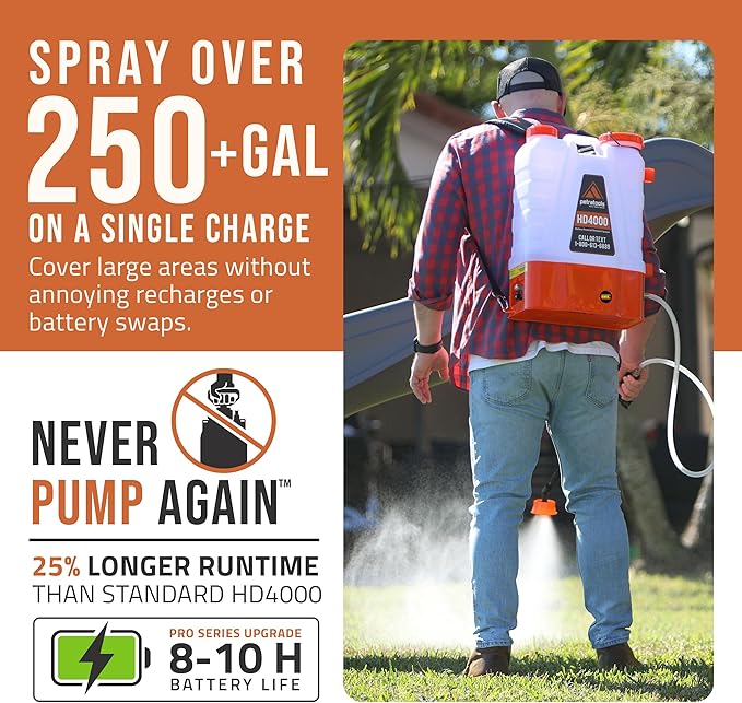 PetraTools Battery Powered Backpack Sprayer 4 Gallon - 8 Hours Long Battery Life &amp Padded Straps for Comfort - HD4000 Electric Backpack Garden Sprayer with 9 Spray Nozzles (HD4000 Pro Series)