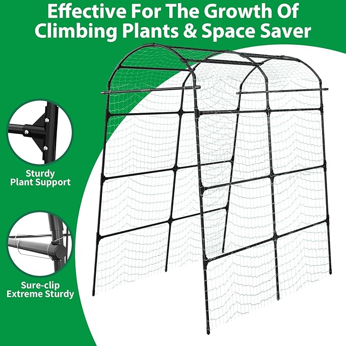 Garden Trellis Arch for Climbing Plants Outdoor - 84 x 72 Inch Cucumber Garden Arch Trellis with Netting Large Mental for Archway Walkway Arbor Flower Vegetables Plants Yard Lawn