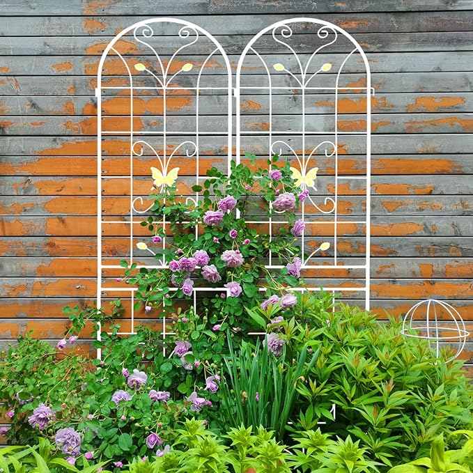 Dawn 2 Pack Metal Garden Trellis 86.7 x 19.7 Rustproof Trellis for Climbing Plants Outdoor Flower Support Cream White