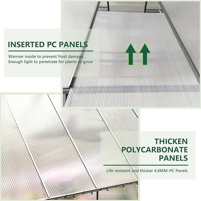 Green House for Outside Greenhouse for Outdoor Walk-in Garden Greenhouses Heavy Duty Polycarbonate Greenhouse Backyard Green Houses8x12