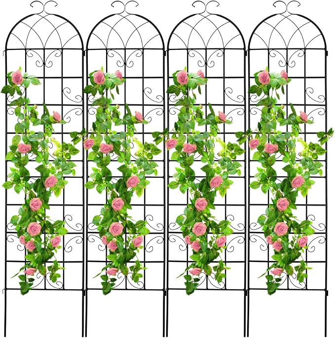 4 Pack 86.2x19.7in Metal Garden Trellis for Climbing PlantsBlack Metal Garden Trellis for Vines Plant Rose Vegetable SupportLarge Decorative Outdoor Trellis