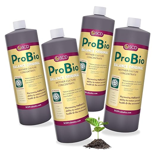 ProBio Balance Original - Make 20X More Farm &amp Garden Soil Conditioner Super Concentrate of Effective Beneficial Microorganisms OMRI-Listed for Organic Farms Gardens – 1 Liter (4 Pack)