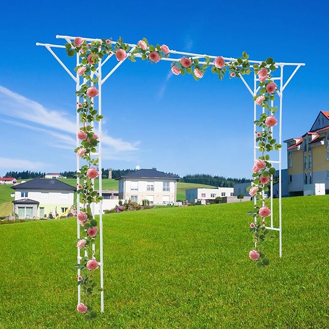 11.8x8.9ft Large Garden Trellis for Climbing Plants Heavy Duty Steel Arch Trellis for Outdoor Cucumber Grape Rose Pea Flower Plant Support Garden Arch for Wedding Arch Decor (White)