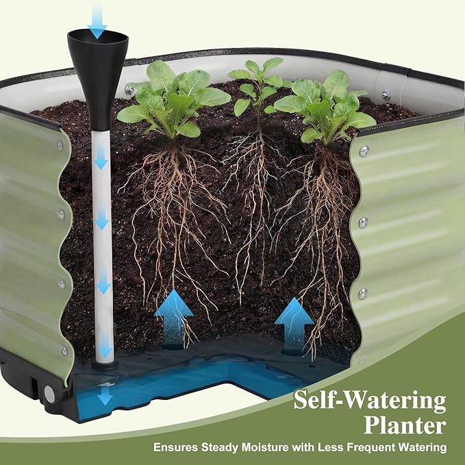 BPS Self-Watering Raised Garden Bed 63'' with Drainage Plugs Indoor/Outdoor Metal Raised Beds for Gardening Durable Galvanized Planter Box for Vegetables Flowers Herbs and Fruit
