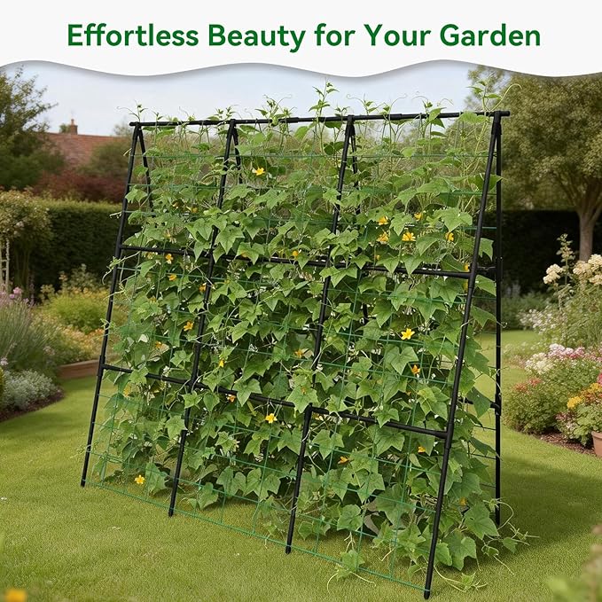 Cucumber Trellis - 49.4*49.4 Metal Garden Trellis for Climbing Plants Garden Trellis with Plastic-Coated Steel Pipe A Frame Trellis for Cucumbers Peas Morning Glories(Black)
